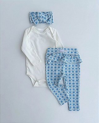 Conjunto Cotton RN -Xadrez Azul