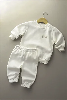Conjunto Moletom Peluciado Unissex - Off White