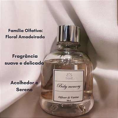 DIFUSOR DE VARETAS AROMATIZADOR DE AMBIENTES BABY MEMORY - 200 ML - ALTA DURABILIDADE - SMELL