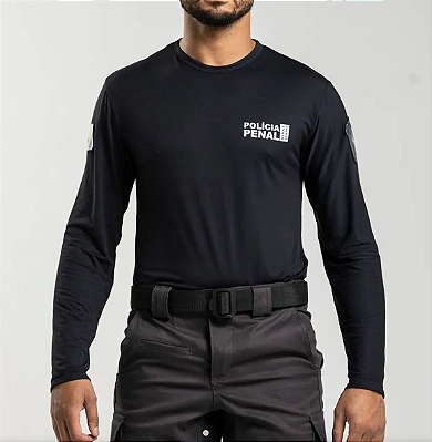 CAMISETA PRETA MANGA LONGA POLÍCIA PENAL MG