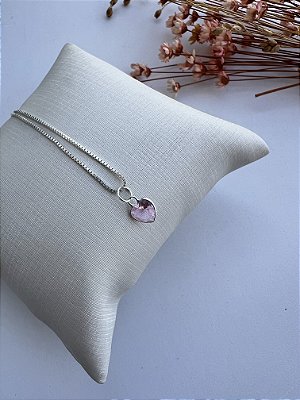 Colar Ponto Luz Coração Rosa - Corrente 45 Cm