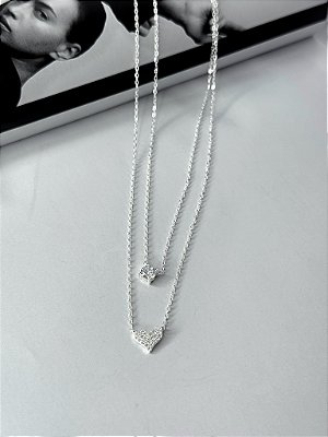 COLAR  DUPLO PONTO DE LUZ E CORAÇÃO 40CM + 5CM - 2.68g