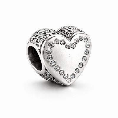 Berloque coração chapa cravejado