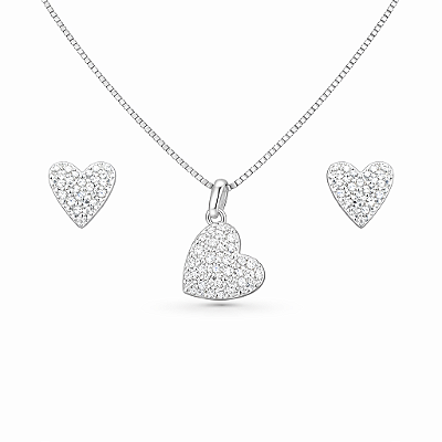 Conjunto coração cravejado pontudo