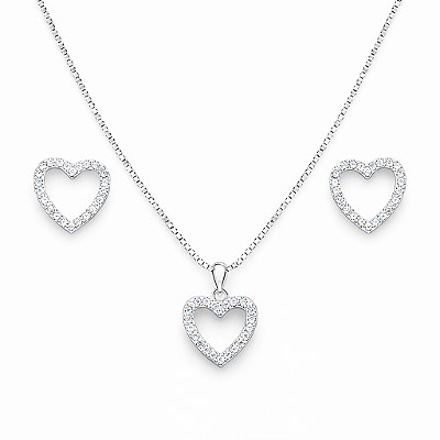 Conjunto coração cravejado vazado