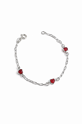 Pulseira infantil coração zirconia vermelha