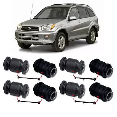 KIT 8 BUCHAS DO BRAÇO TRANSVERSAL SUPERIOR E INFERIOR TRASEIRO RAV4 2000 2001 2002 2003 2004 2005