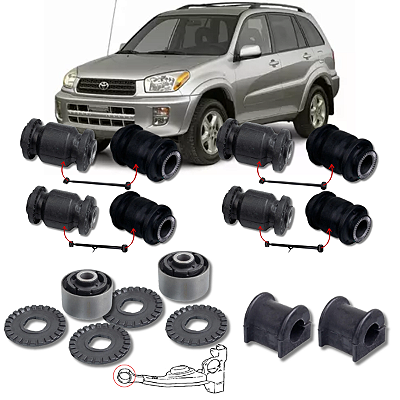KIT 12 BUCHAS DA SUSPENSÃO TRASEIRA RAV4 2000 2001 2002 2003 2004 2005