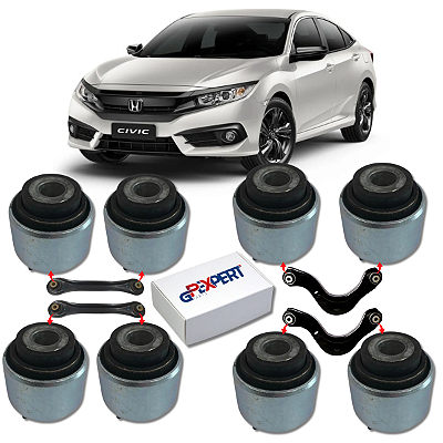 KIT 8 BUCHAS BRAÇO CURVO E BRAÇO RETO TRASEIRO CIVIC G10 2017 2018 2019 2020 2021 2022 2023