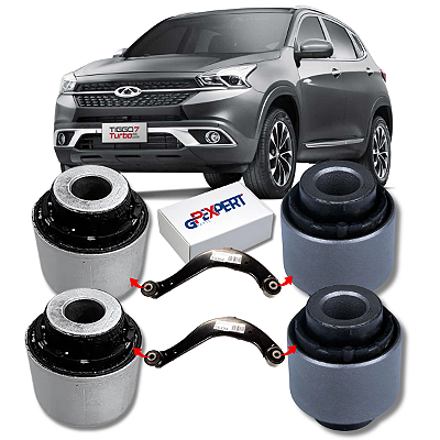 KIT 04 BUCHAS DO BRAÇO CURVO BOOMERANG TRASEIRO TIGGO 7 2019 2020 2021 2022 2023 2024