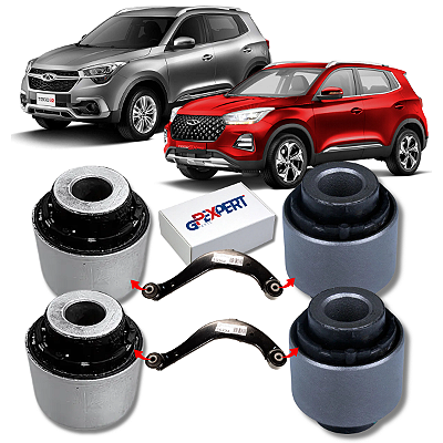 KIT 04 BUCHAS DO BRAÇO CURVO BOOMERANG TRASEIRO TIGGO 5X 2018 2019 2020 2021 2022 2023 2024