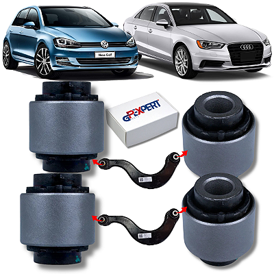 KIT 04 BUCHAS DO BRAÇO CURVO BOOMERANG TRASEIRO GOLF (VARIANT) AUDI A3 2014 A 2022