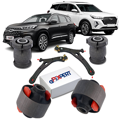 KIT 04 BUCHAS BANDEJA DIANTEIRA TIGGO 7 8 2019 2020 2021 2022 2023 E 2024
