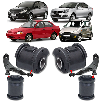 KIT 04 BUCHAS BANDEJA DIANTEIRA JAC J3 2011 A 2017 / ATOS 1998 A 2003 / ACCENT 1994 A 2001