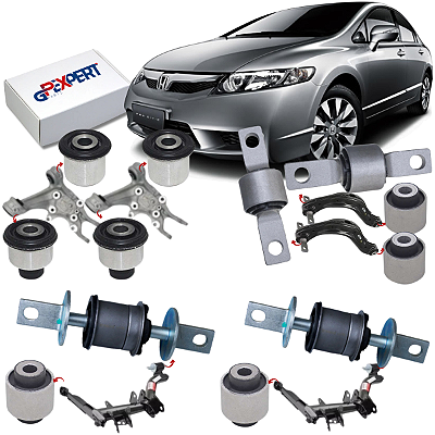 KIT 12 BUCHAS SUSPENSÃO TRASEIRA NEW CIVIC G8 2006 A 2011 GPEXPERT PARTS