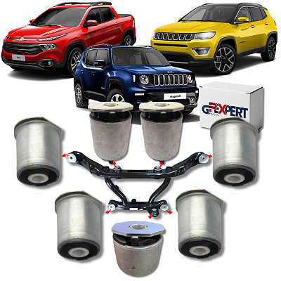 KIT 7 BUCHAS AGREGADO QUADRO TRASEIRO TORO RENEGADE COMPASS 2.0 4X4 16/