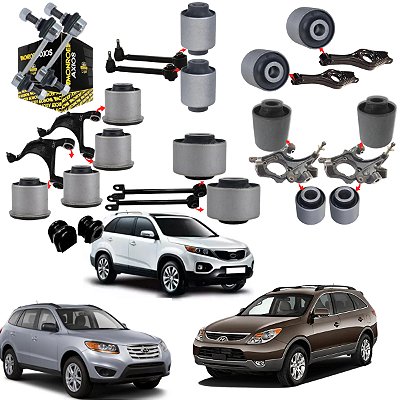 KIT 18 BUCHAS BIELETA SUSPENSÃO TRASEIRA SANTA FE 07/12 VERA CRUZ 07/13 SORENTO 09/12