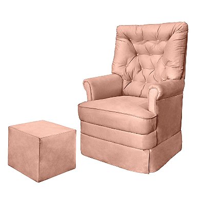 Poltrona Amamentação Balanço + Puff Alana Veludo Rosé