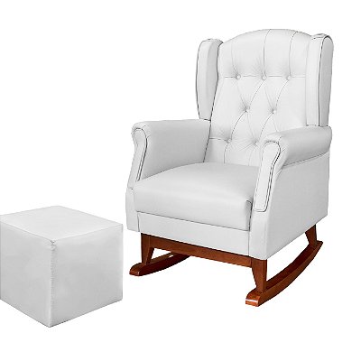 Poltrona Amamentação Com Pé Canoa + Puff Letícia Corino Branco