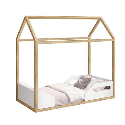 Mini Cama Montessoriana Zoe Branco Fosco com Amadeirado