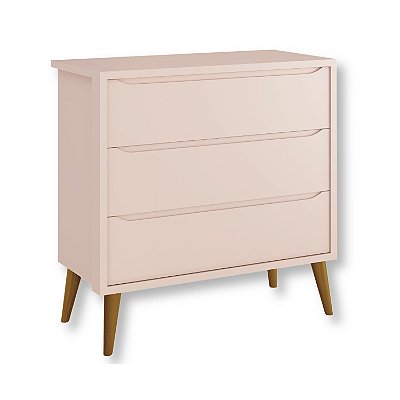 Cômoda Infantil 3 Gavetas Retrô Rosa Theo