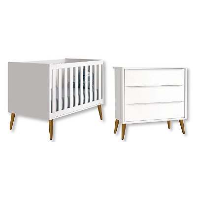 Quarto de Bebê Berço + Cômoda 3 Gavetas Branco Theo