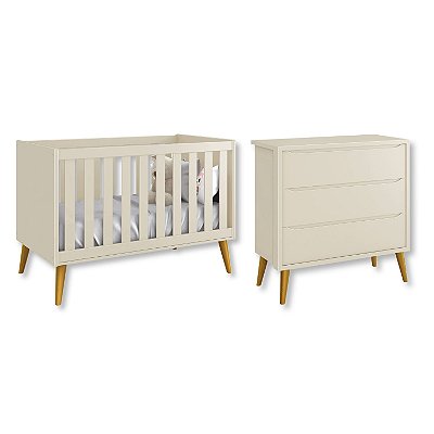 Quarto de Bebê Berço + Cômoda 3 Gavetas Areia Theo