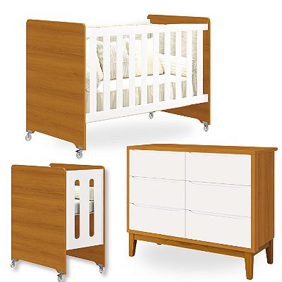Quarto de Bebê Berço Evolution + Cômoda 6 Gavetas Classic Savana