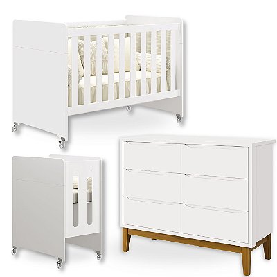 Quarto de Bebê Berço Evolution + Cômoda 6 Gavetas Classic Branco