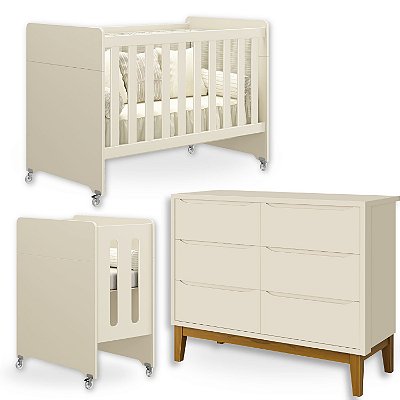 Quarto de Bebê Berço Evolution + Cômoda 6 Gavetas Classic Areia
