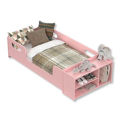 Mini Cama Infantil Montessoriana Aconchego com Nicho Rosa