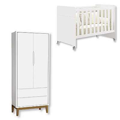 Quarto de Bebê Berço Evolution + Guarda Roupa 2 Portas Classic Branco