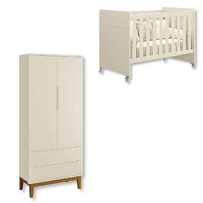 Quarto de Bebê Berço Evolution + Guarda Roupa 2 Portas Classic Areia