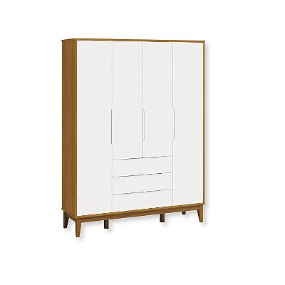 Guarda Roupa Infantil 4 Portas e 3 Gavetas Elfe Classic Branco/Savana
