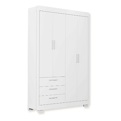 Guarda roupa Infantil 4 portas e 3 Gavetas Zaki Branco Fosco