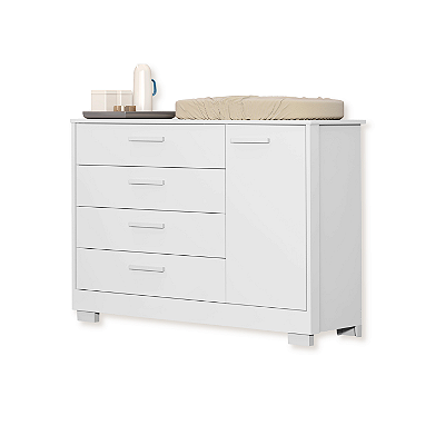 Cômoda Infantil 1 Porta e 4 Gavetas Zaki Branco Fosco