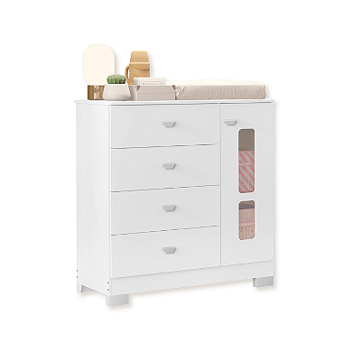 Cômoda Infantil 1 Porta e 4 Gavetas New Katatau Branco Fosco