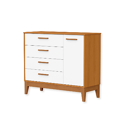 Cômoda Sapateira Infantil 1 Porta 4 Gavetas Flip Branco Fosco/Savana