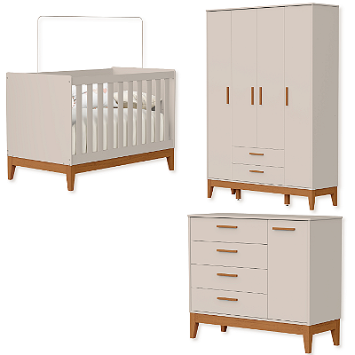 Quarto de Bebê Berço + Cômoda + Guarda Roupas Areia Fosco Flip