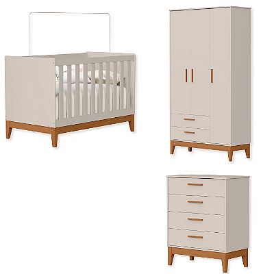 Quarto de Bebê Berço + Cômoda + Guarda Roupas Areia Fosco Flip