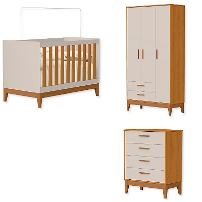 Quarto de Bebê Berço + Cômoda + Guarda Roupas Areia Fosco/ Savana Flip