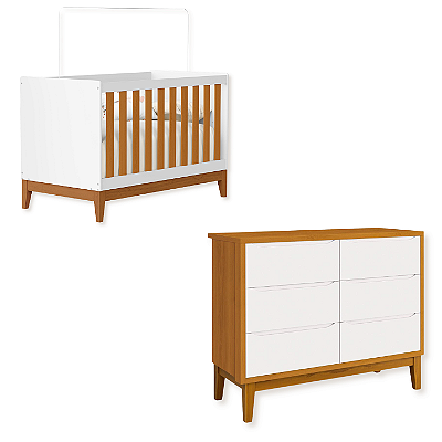 Quarto de Bebê Berço Flip + Cômoda Infantil 6 Gavetas Branco Fosco/Savana Classic