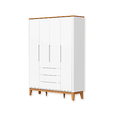 Guarda Roupa Infantil Boom 4 Portas 3 Gavetas Branco Fosco/Savana