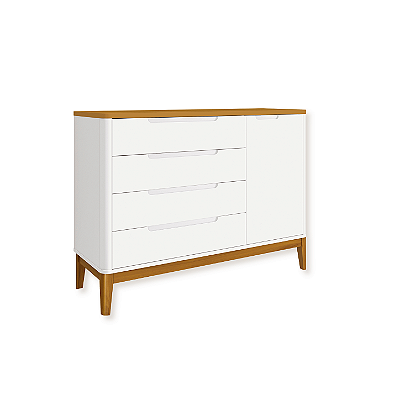 Cômoda Infantil Boom 1 Porta 4 Gavetas Branco Fosco/Savana