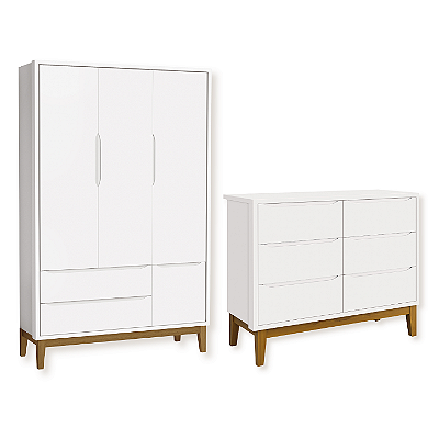 Quarto de Bebê Guarda Roupa Classic + Cômoda 6 Gavetas Branco Fosco