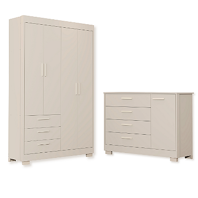 Quarto de Bebê Guarda Roupa Zaki + Cômoda Infantil 1 Porta e 4 Gavetas Areia Fosco