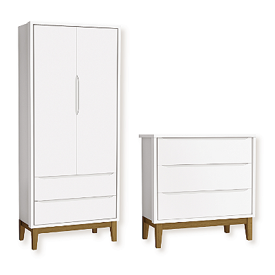 Quarto de Bebê Guarda Roupa Classic + Cômoda 3 Gavetas Branco Fosco