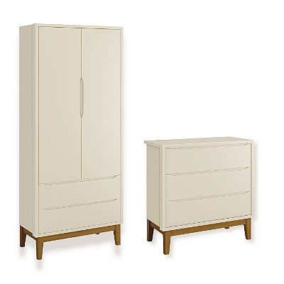 Quarto de Bebê Guarda Roupa Classic + Cômoda 3 Gavetas Areia Fosco