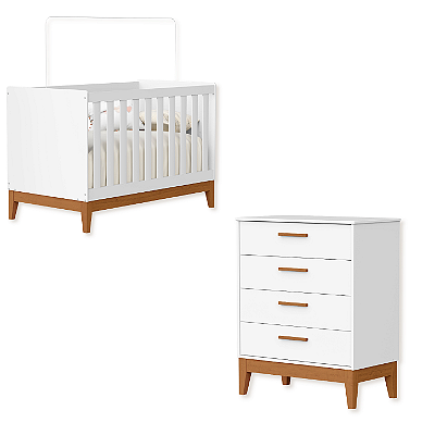 Quarto de Bebê Berço Americano Flip + Cômoda Infantil 4 Gavetas Branco Fosco
