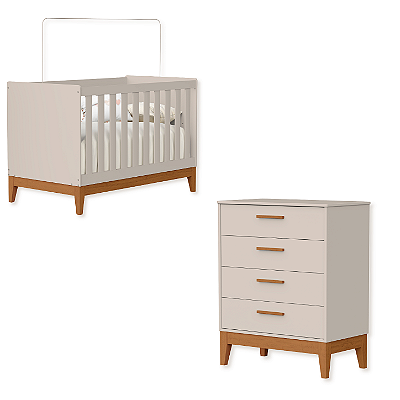 Quarto de Bebê Berço Americano Flip + Cômoda Infantil 4 Gavetas Areia Fosco